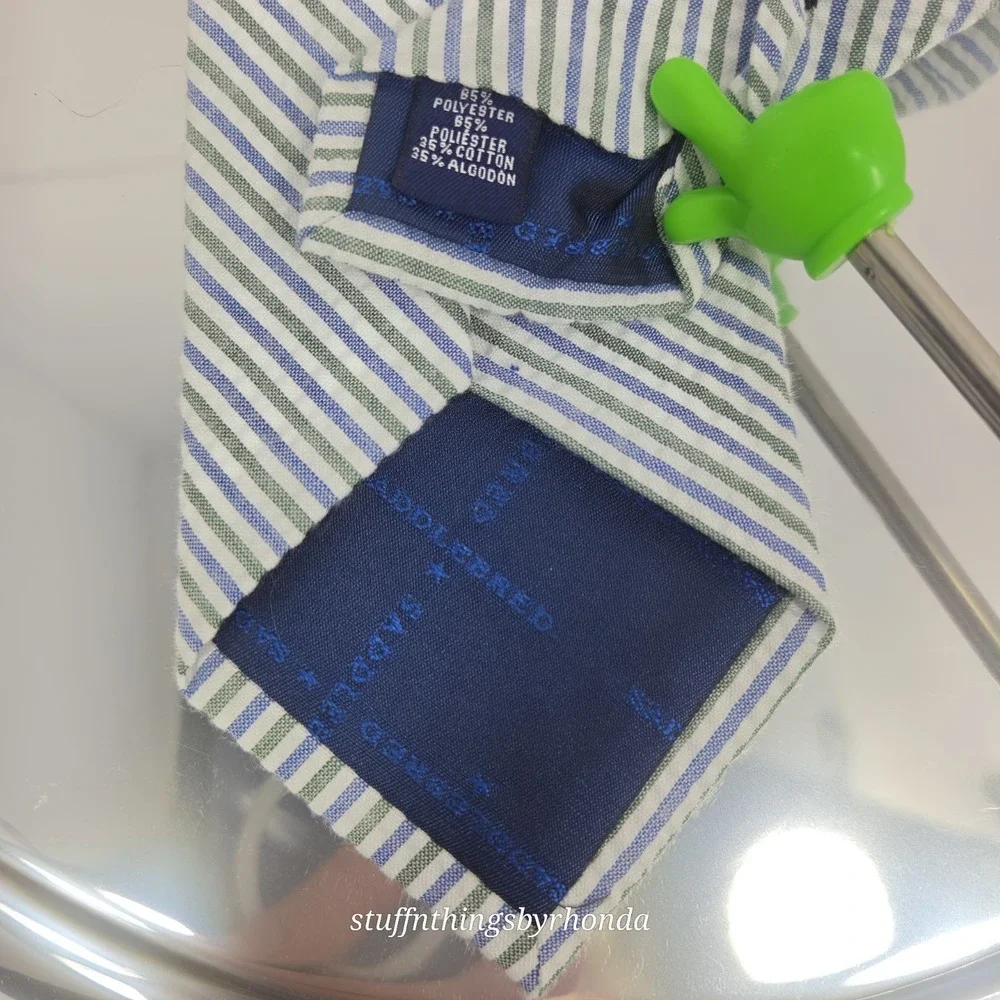 Saddlebred Green & Blue Striped Seersucker‎ Necktie Men's Classic Tie 58